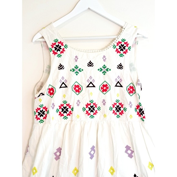Anthropologie Dolly Embroidered %100 Cotton Midi Dress White Cotton Boho  Sz L - Picture 4 of 16